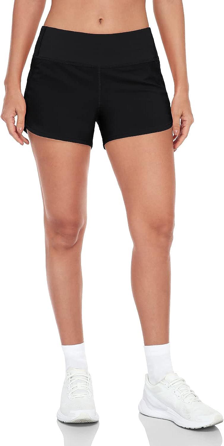HeyNuts Focus Running Shorts for Women, Mid Waisted Athletic Shorts with  Liner Workout Shorts with Zipper Pocket 4'' Small Black