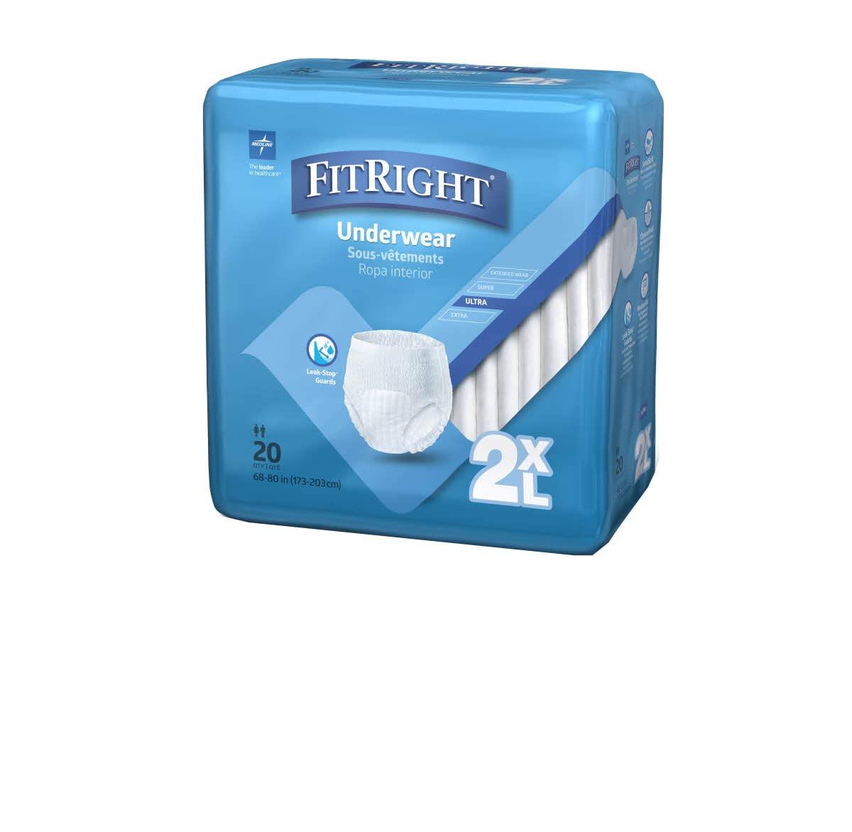 FitRight Adult Incontinence Underwear, Heavy Absorbency, XX-Large, 68-80  (20 Count) Bag of 20
