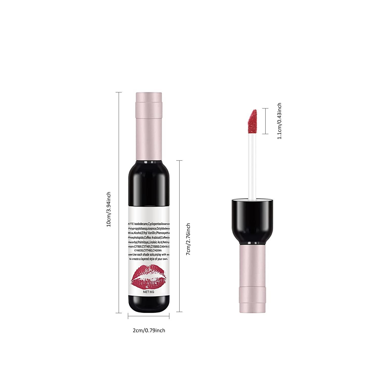 KYDA 6 Colors Wine Lip Tint Set, Wine Bottle Pack Matte Color Lip Gloss Lipstick, High Pigmented