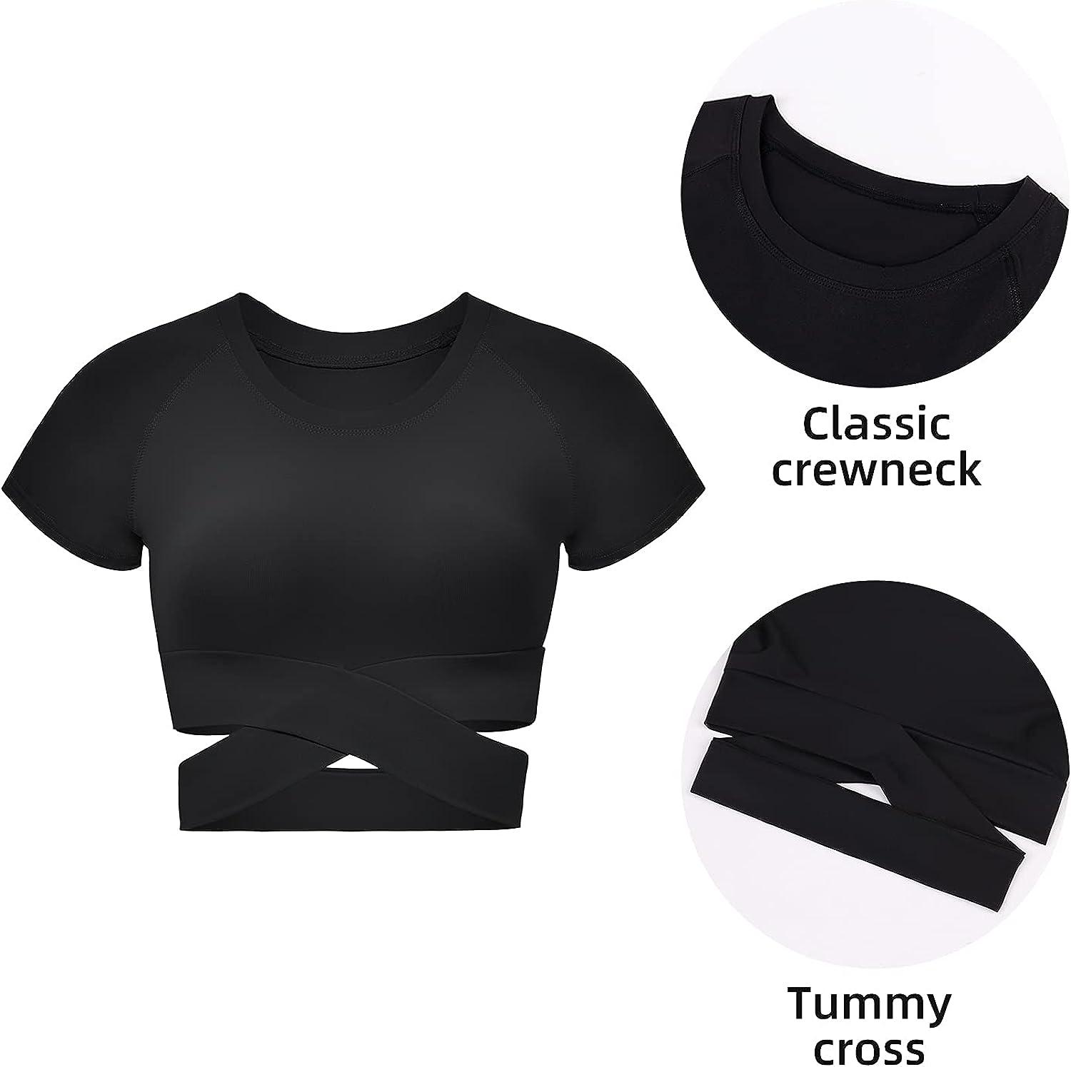 Tummy Cross Sports Shirts for Women Moisture Wicking Short Sleeve Sexy Crop  Top Shirts Active Wear Workout Shirts Gym Shirts for Girls Women Stretch