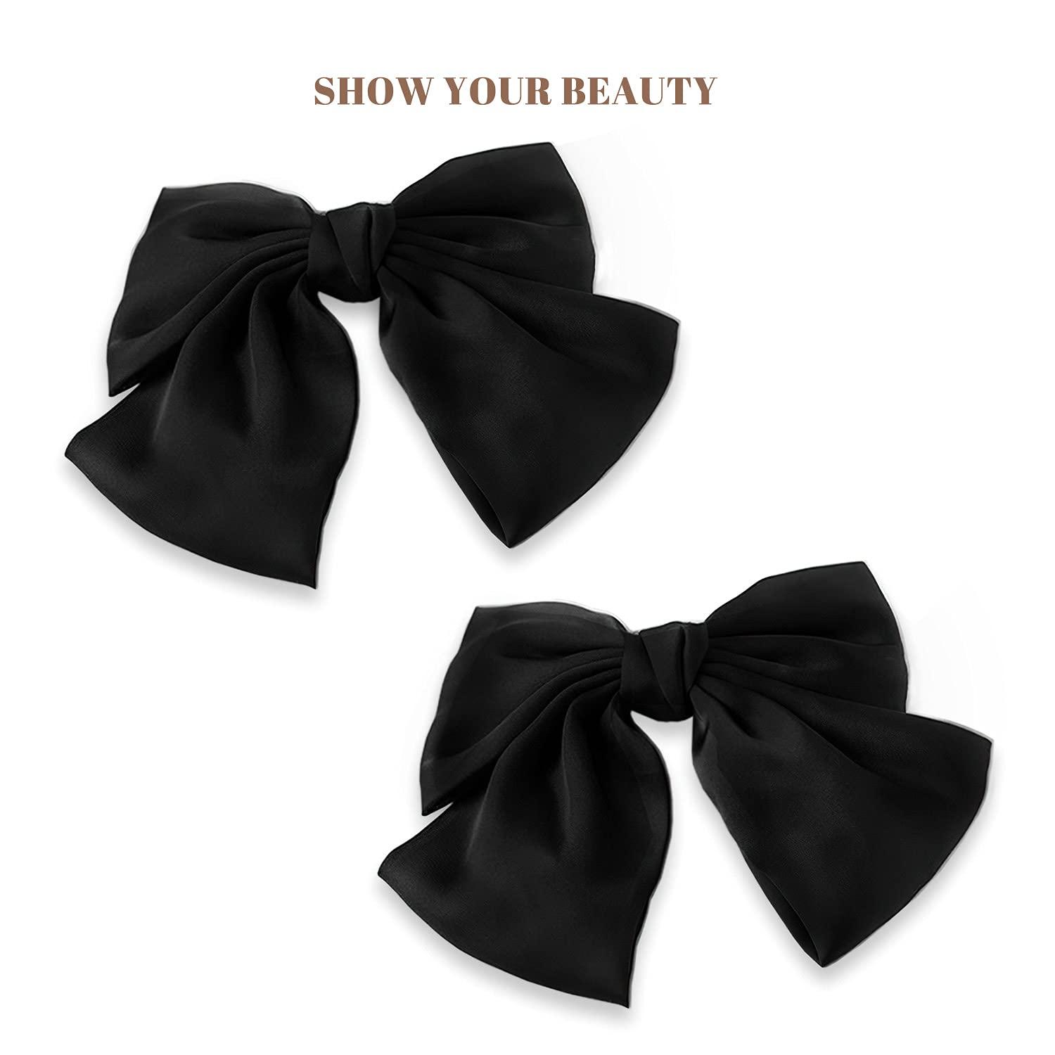 MIKONIKO Bow Hair Clips 2PCS Set for Women and Girls - Black Brown Ribbon  Bows for Hair, with Long Tail, Alligator Clip - Perfect Hair Accessories  for