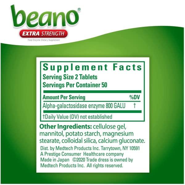 Beano Extra Strength Tablets Prevents Gas Bloating and