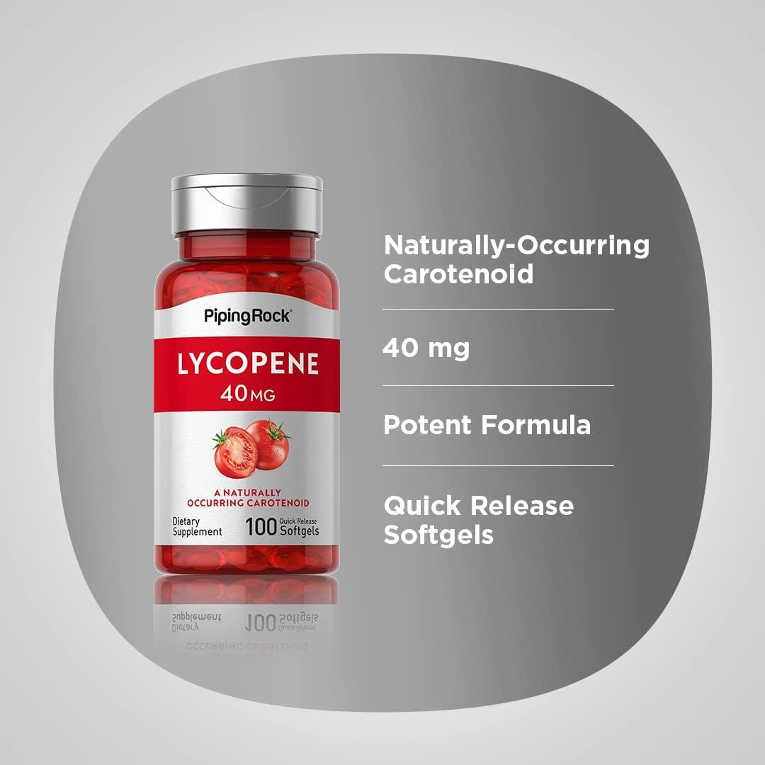 Piping Rock Lycopene 40mg 100 Softgels Carotenoid NonGMO Gluten