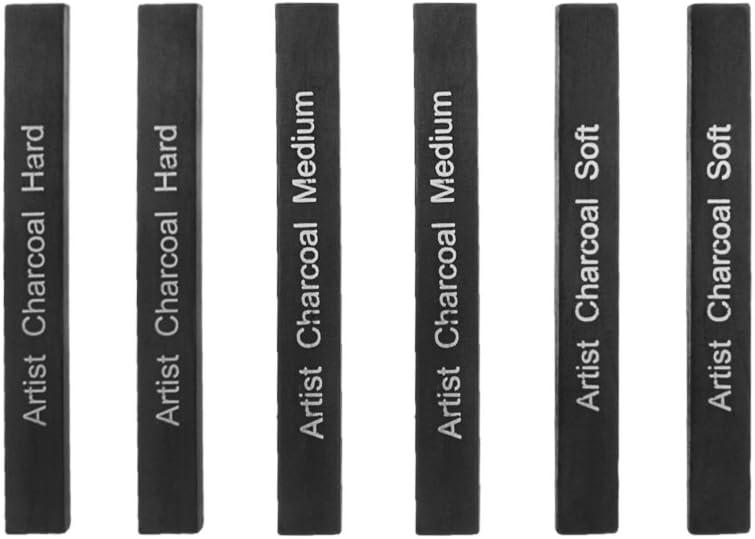 iEasey Square Compressed Charcoal Stick Art Charcoal Block Drawing Assorted Artist Sketch Charcoal for Drawing Sketching Shading, Pack of 6 Soft