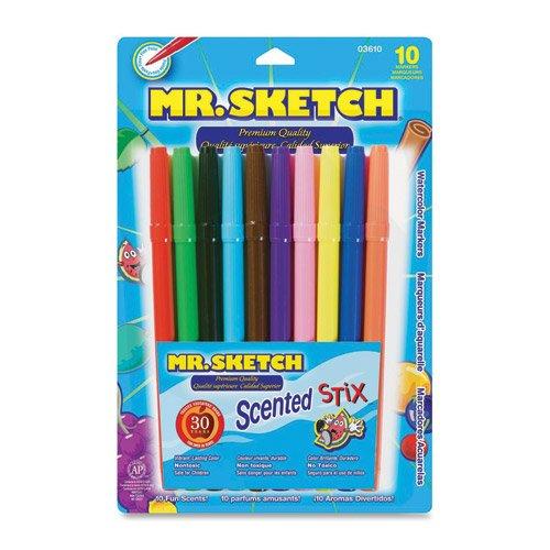 Mr. Sketch Scented Stix Markers, Fine Tip, Assorted Colors, 10-Count