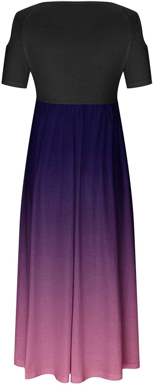 Women's Short Sleeve Floral Maxi Dresses Cold Shoulder Dress Casual Summer Hawaiian Tropical Dresses with Pockets XX-Large 02-purple