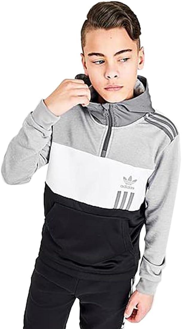 adidas Originals ID2096 Half Zip Hoodie Boys Active Sweaters Large Medium  Grey Heather/White/Black