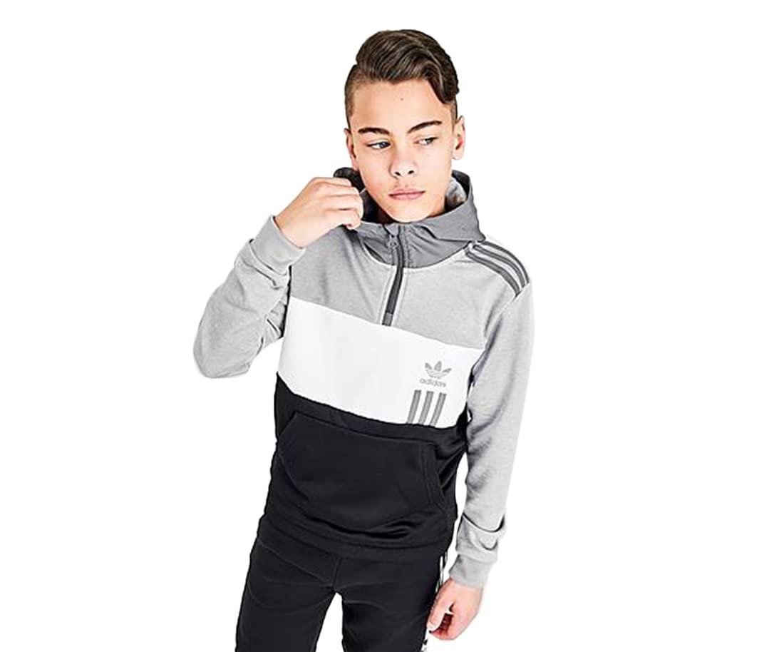 Large Boys Hoodie Heather/White/Black Originals Active Sweaters Half Zip Medium ID2096 adidas Grey