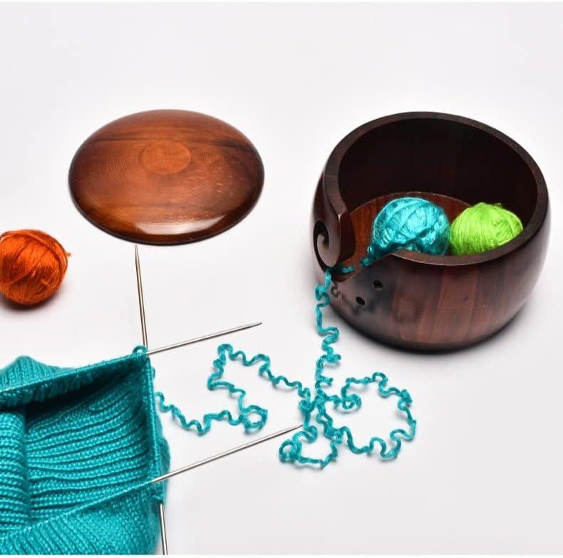 Wooden Yarn Bowl,Yarn Bowls with Lid for Knitting Crochet Yarn Ball Holder  Handmade Yarn Storage Bowl for DIY Knitting Crocheting Crochet Kit