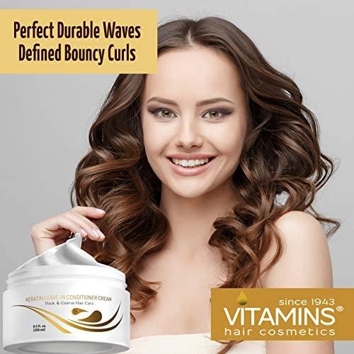 Vitamins Leave in Conditioner Cream - Indulgent Anti Frizz Conditioning for  Curly Hair - Curl Defining Styling Detangler for Thick Coarse Natural Dry  Damaged Hair (Keratin)