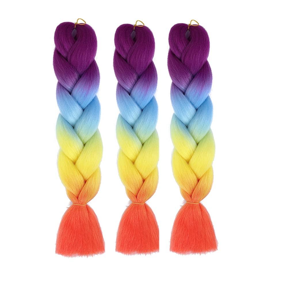 AFNOTE Ombre Rainbow Braiding Hair Extensions 24 Inch 3 Packs Synthetic  High Temperature Jumbo Braiding Hair Twist Crochet Braids Hair for