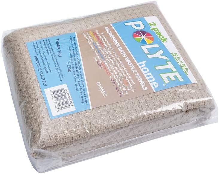 POLYTE Microfiber Oversize Quick Dry Lint Free Bath Towel, 60 x 30 in, Set  of 2 (White, Waffle Weave)