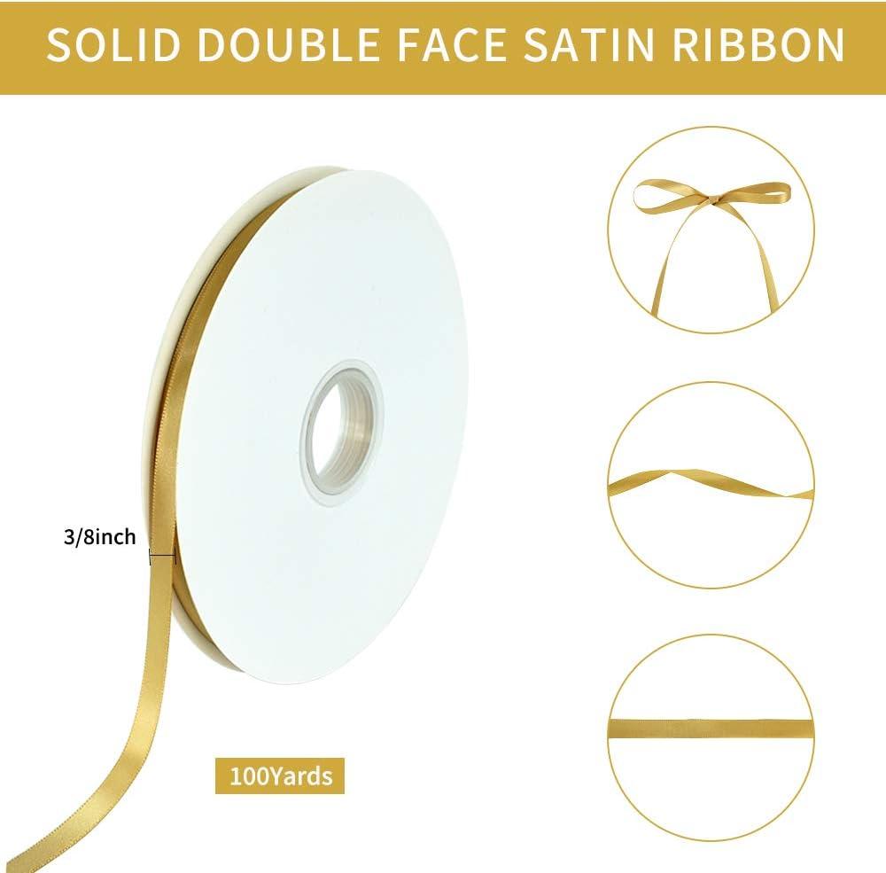 TONIFUL 14 Inch x 100yds gold Satin Ribbon, Thin Solid color Satin