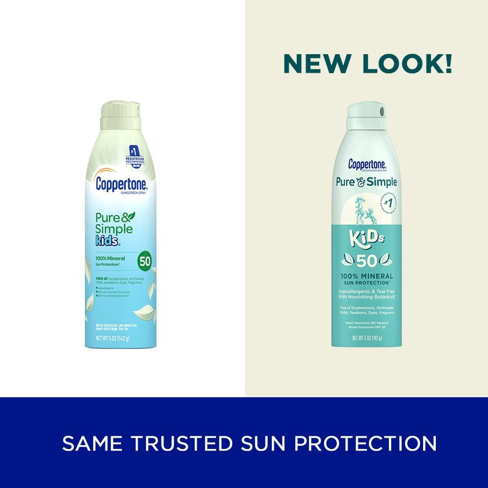 Coppertone Pure and Simple Kids Spray Sunscreen, Zinc Oxide Mineral