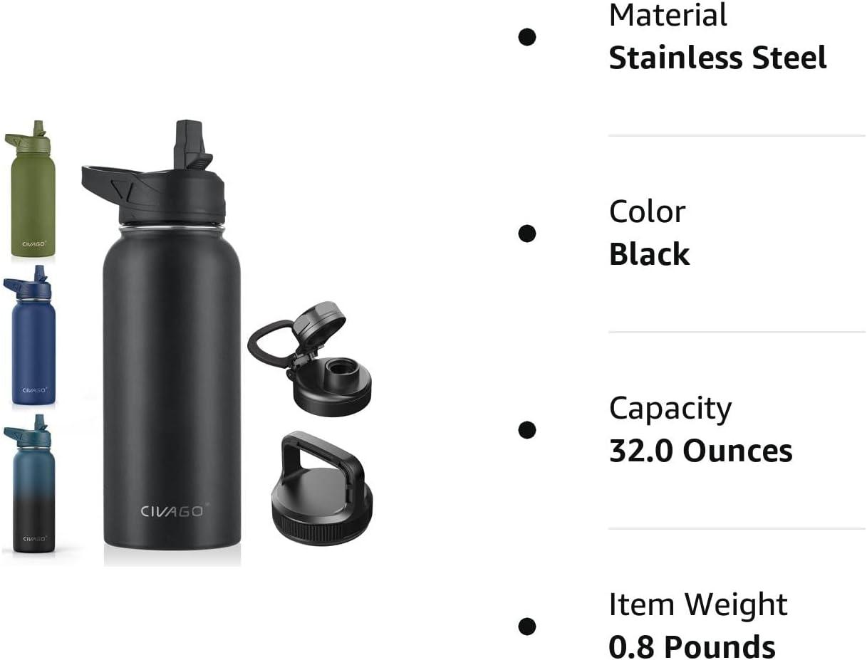 24 oz hydro flask straw lid LARGE PRESS IN STRAW LID Black