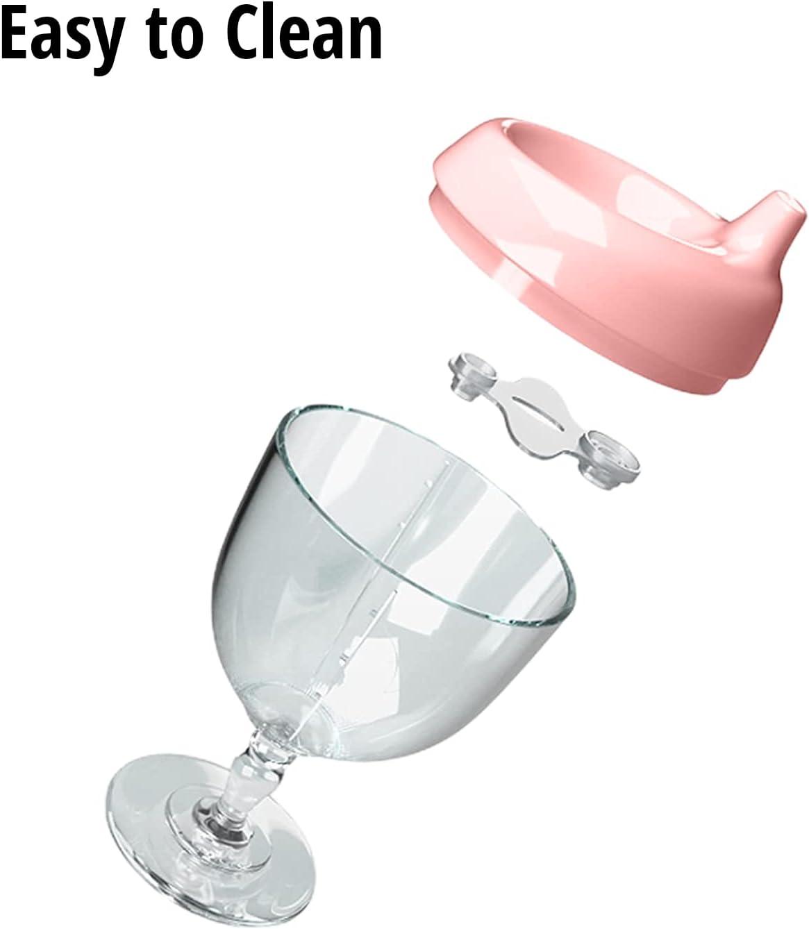 Green Oak Baby Wine Sippy Cup - Plastic Wine Glass Goblet Beverage Mug Milk  Bottle with Lid for Kids on Birthday Party Celebration (5oz) (Pink)