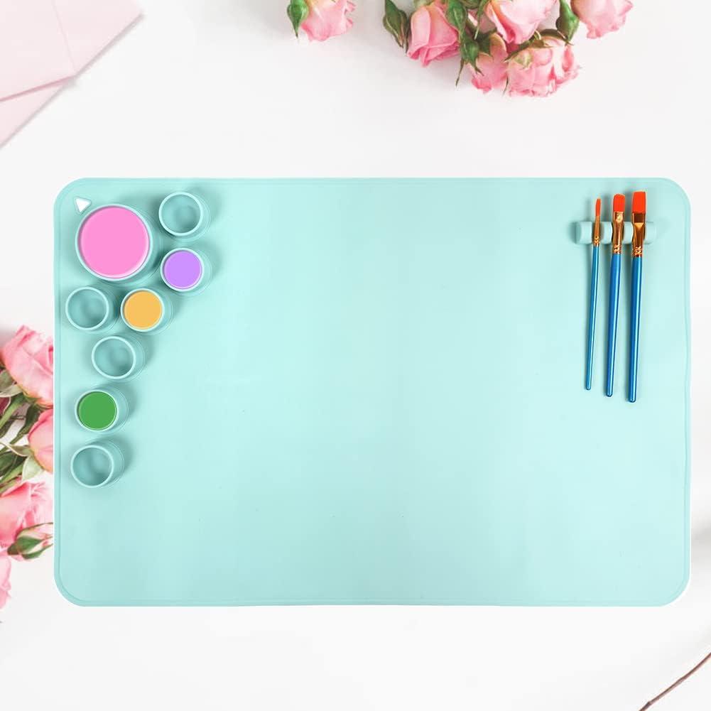Silicone Painting Mat with Cup and Sponge for Craft Mat, Pink Non-Stick Silicone Art Mat for Kids Paint Mat, Craft, Clay