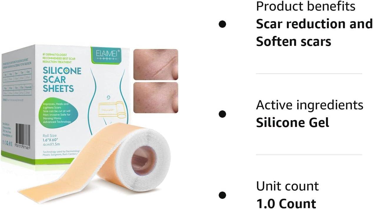 Medical Grade Scar Removal Silicone Gel Tape (1.6 x 60 ) Highly Comfortable Scar  Removal Sheet Long Strips for Acne Scars C-Section & Keloid Surgery Scars  Sheets Treatment Tapes - 6-8 Month