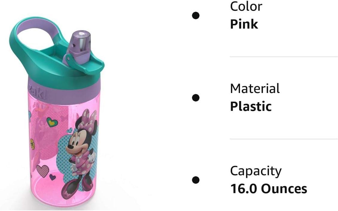 Zak Designs Disney 16 ounce Reusable Plastic Water Bottle, Minnie Mouse 