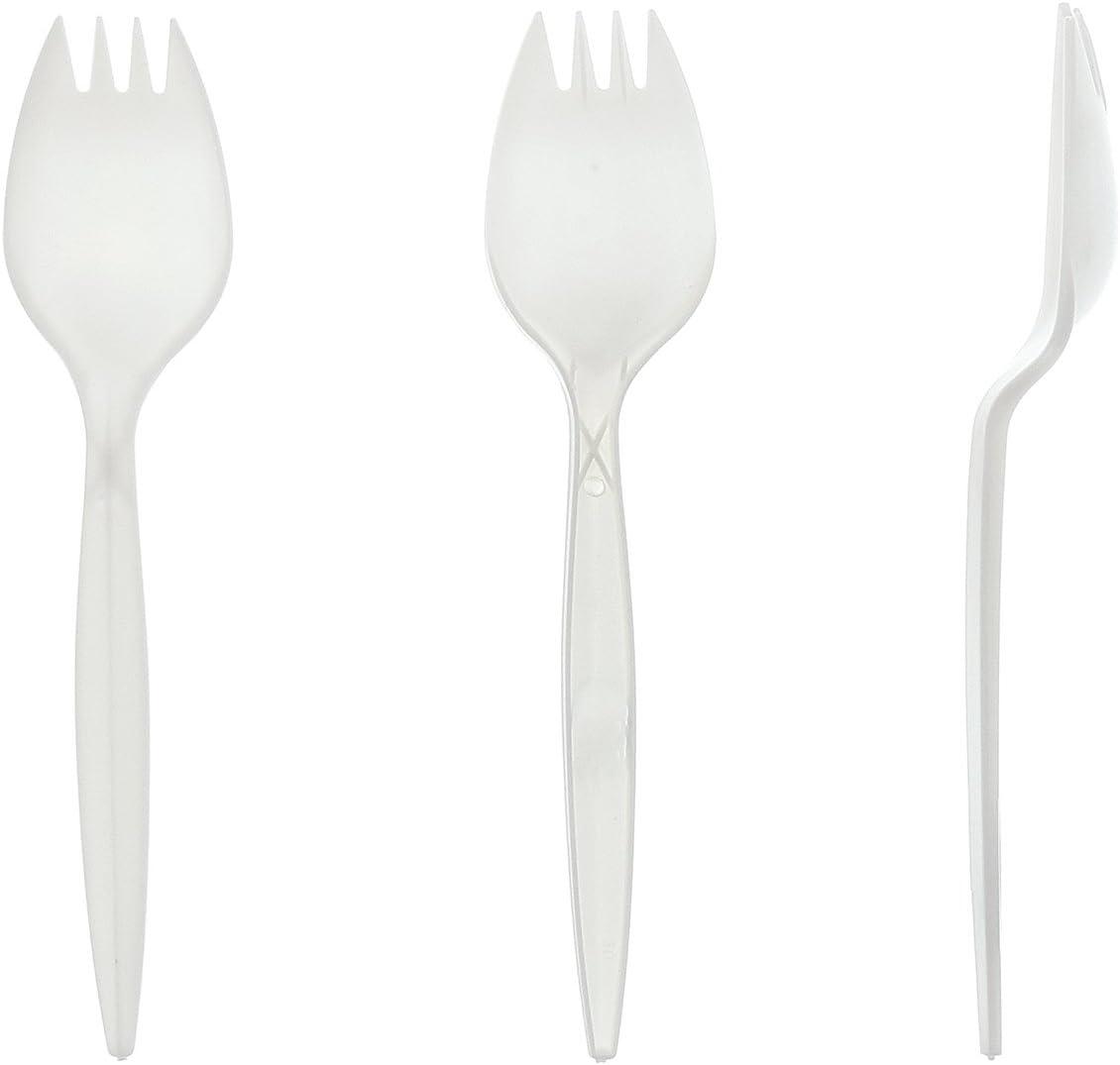 AmerCare Medium Weight Polypropylene Sporks, White, Individually Wrapped, Case of 1000
