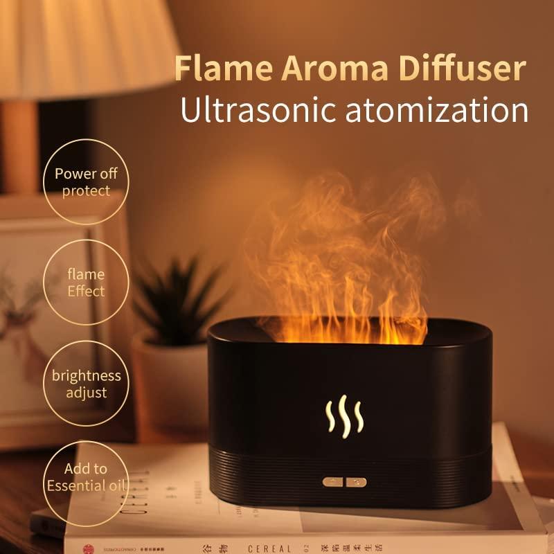Colorful Flame Air Aroma Diffuser Humidifier, Upgraded 7 Flame Colors  Noiseless Essential Oil Diffuser for Home,Office,Yoga with Auto-Off  Protection 180ml (8Hours Black)