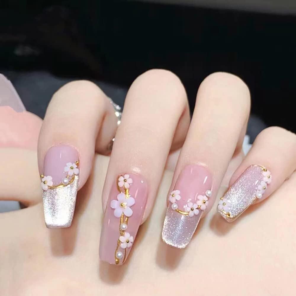 Acrylic Nails with 3D Pearl Magic