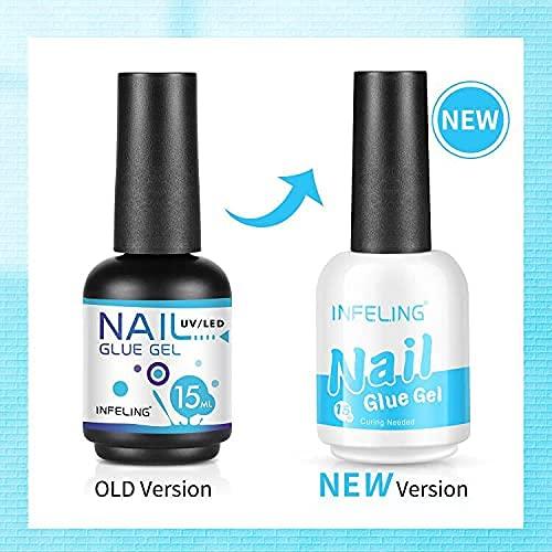 INFELING Gel Nail Glue - 15ML 4 in 1 Nail Glue Gel for Acrylic Nails Long  Lasting, Super Strong UV Extension Nail Glue, Fit for Flat and Curve Nail  Beds, Last 21+ Days