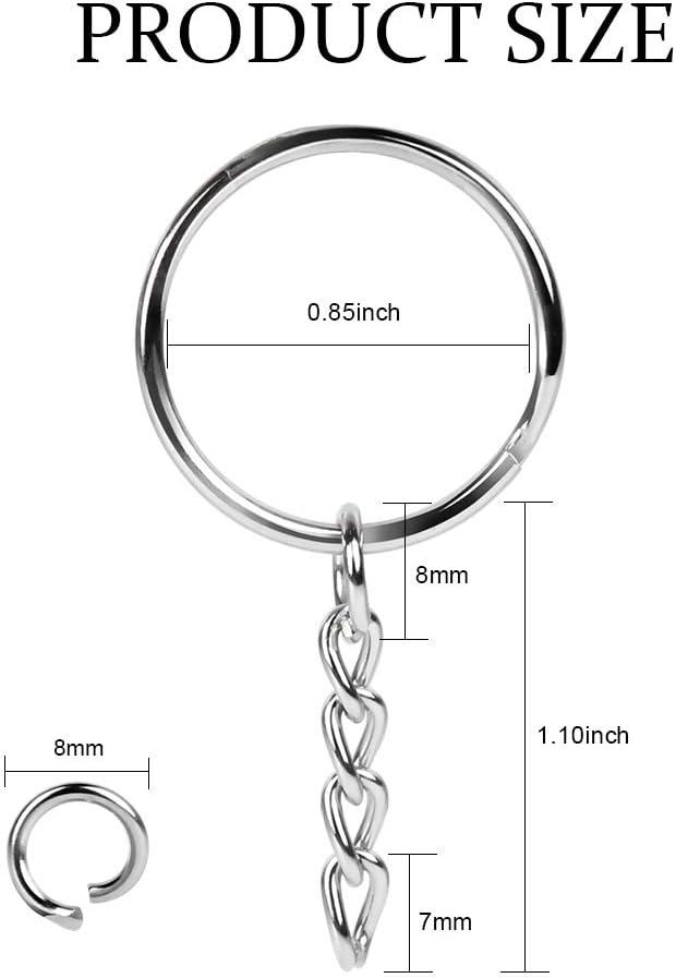 Teenitor Metal Split Key Chain Rings for Arts and Craft- 60 Key Chains 25mm  with 26mm Chains and 60pcs Open Jump Ring for Craft Key Ring