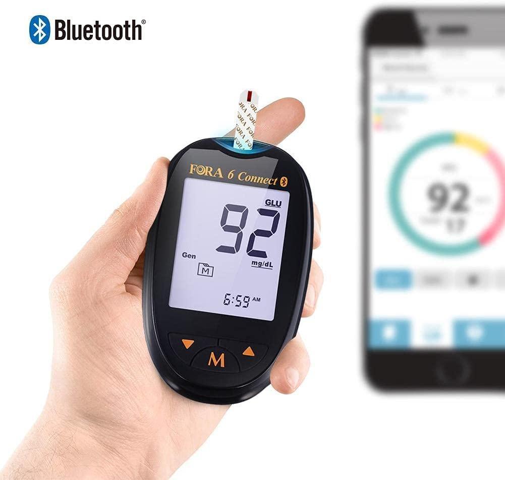 FORA 6 Connect Blood Glucose Set Meter, 50 Test Strips, 50 Lancets
