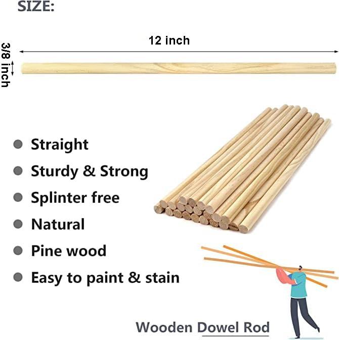 3/8 x 12 Inch Wooden Dowel Rods 25 PCS Unfinished Round Sticks for
