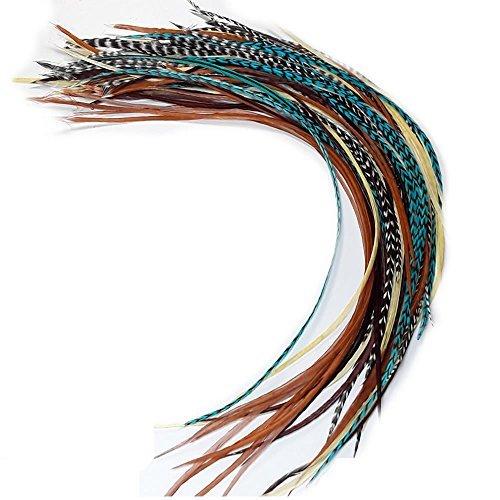 Hair Extensions 100% Real Rooster Long Natural Turquoise Blue Color Beads &  Loop