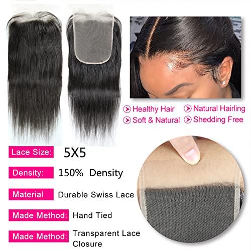 5X5 HD Transparent Lace Closure 18 Inch Brazilian Straight Virgin Human  Hair HD Transparent Lace Front Closure Human Hair Pre Plucked With Baby  Hair For Black Women Natural Color 18 inch (Transparent