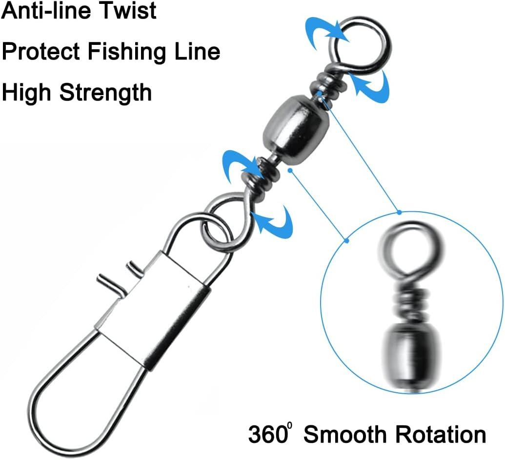50/250pcs Fishing Barrel Swivels with Safety Snaps Swivel Stainless Steel High  Strength Interlock Snap Swivels Rolling Connector Black Nickel Solid Ring  Freshwater Fishing Tackles Accessories #10_30Lb_50 pcs