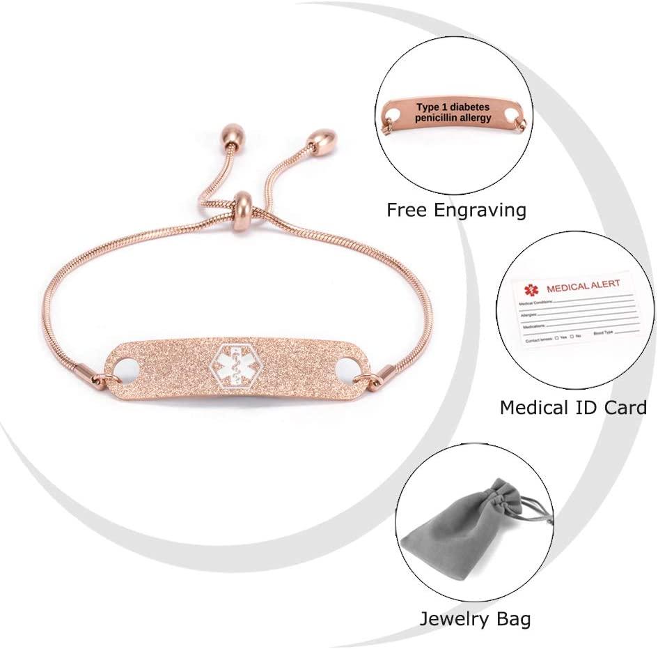 Medical Alert ID Tag Black Braided Rope Bracelet Personalized Free  Engraving