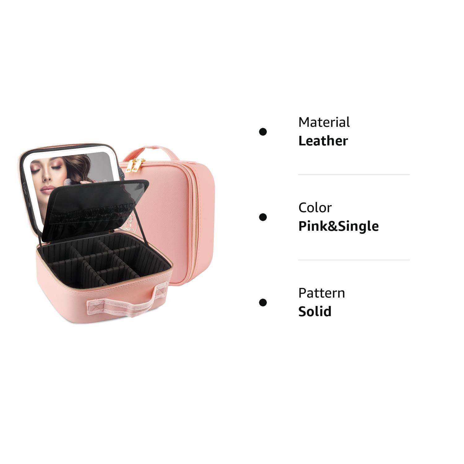 Portable Artist Storage Bag Adjustable Dividers Makeup Bag with Mirror  & Light