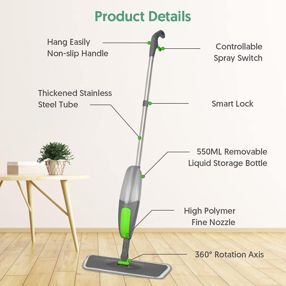 OLOTU Spray Mop with Wet and Dry Reusable Microfiber Mop Cloth Rotatable  Handle Squeeze Floor Mop Avoid Hand Washing