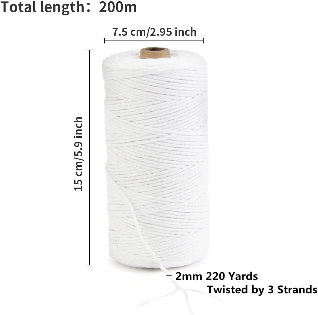 2mm Macrame Cord POZEAN Colored Macrame Rope 220 Yards (About 200m) 100%  Natural Cotton Rope for Wall Hanging Plant Hangers DIY Crafts Knitting  Christmas Wedding Decorative Projects(White)