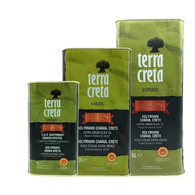 Terra Creta Award Winning Kolymvari Estates 100 Pure Greek Olive Oil Cold  Extracted Protective Designation of Origin 3Ltr - (101.4 fl.oz) Tin
