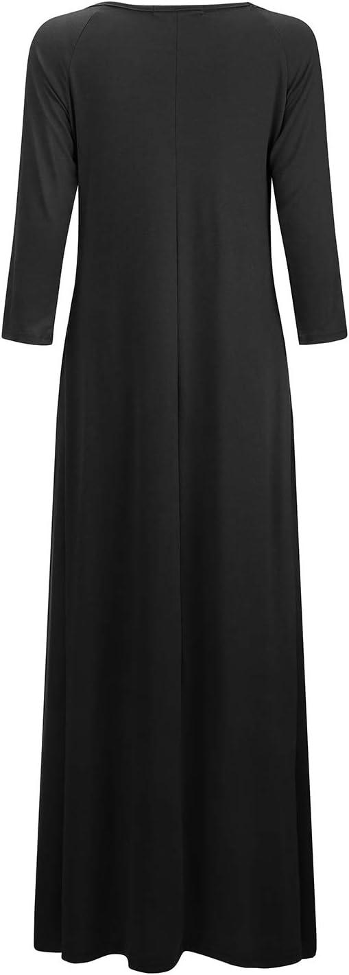 Jacansi Women's Casual Boat Neck Maxi Dress with Pockets - Long Sleeve 3/4 Length - Black | Buy Now with Express International Delivery | GoSupps.com Jacansi Women's Casual Boat Neck Maxi Dress with Pockets - Long Sleeve 3/4 Length - Black | Buy Now with Express International Delivery | GoSupps.com