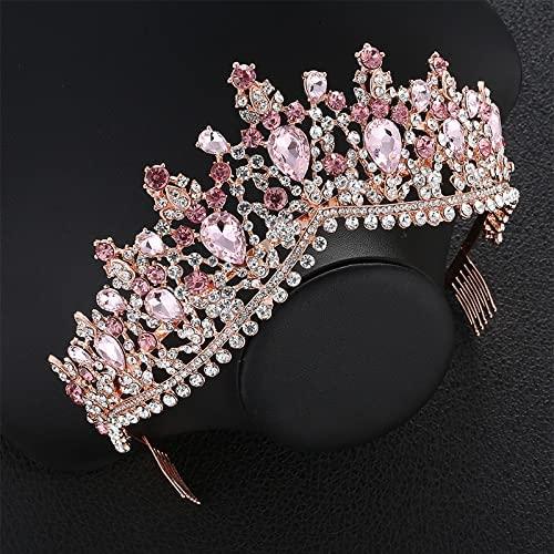 Girls Sweet 16 Homecoming Crown Rose Pink Rhinestones Baroque Quinceanera  Prom Ball Hair Accessory Rose Gold Pink Blue Rose Gold White Green Red Pink
