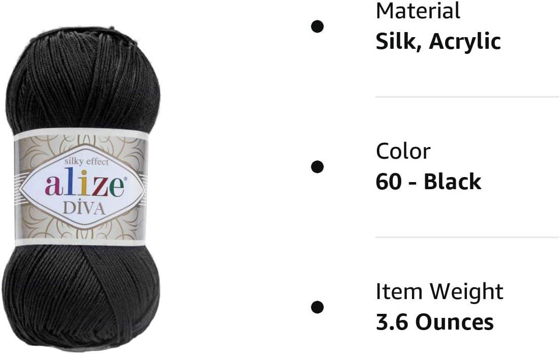 Alize Diva Yarn Hand Knitting Yarn 100% Microfiber Acrylic Yarn Alize Diva Silk Effect Thread Crochet Art Lace Craft Lot of 3 Skeins 400gr 1314yds