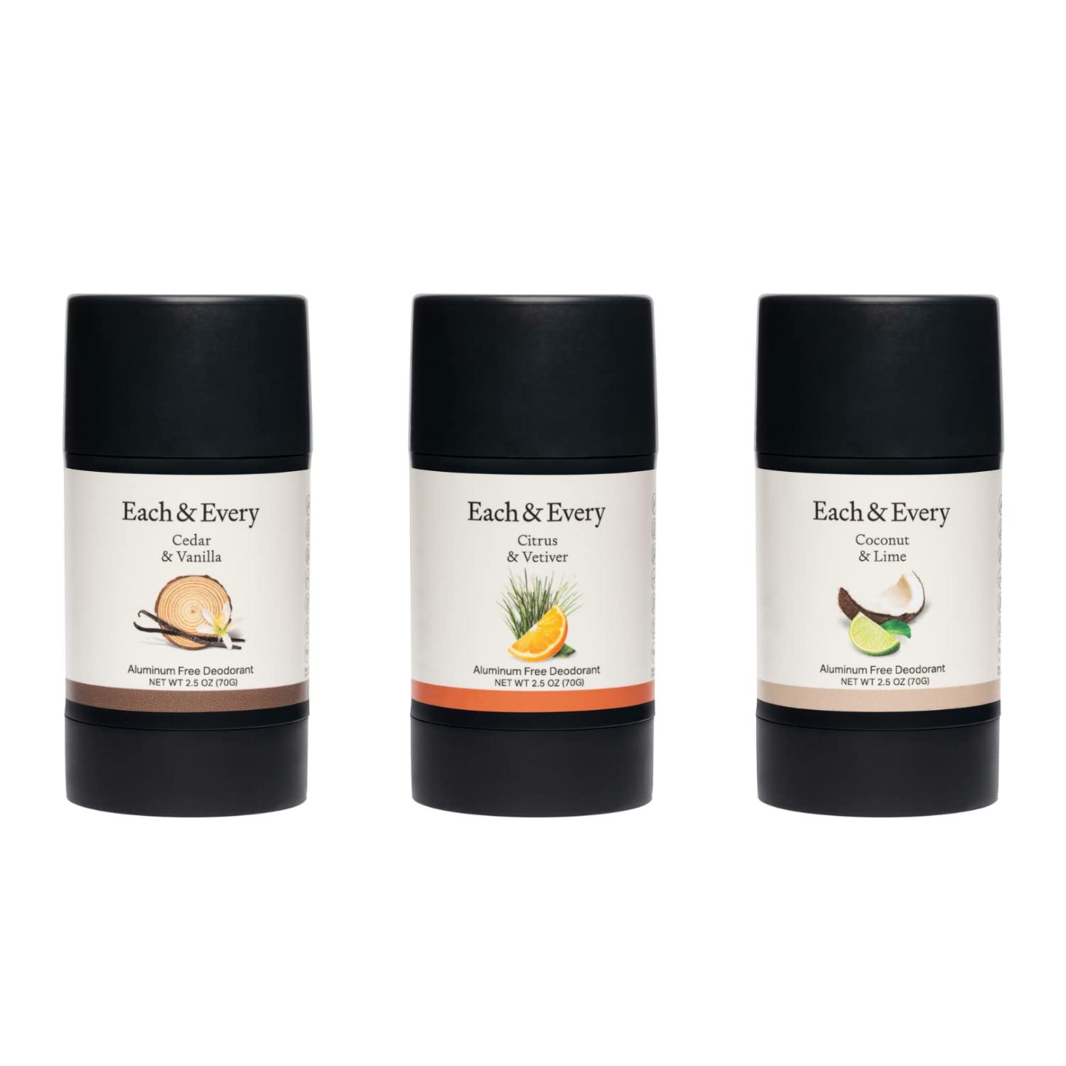 Each & Every 3Pack Natural AluminumFree Deodorant for Sensitive Skin
