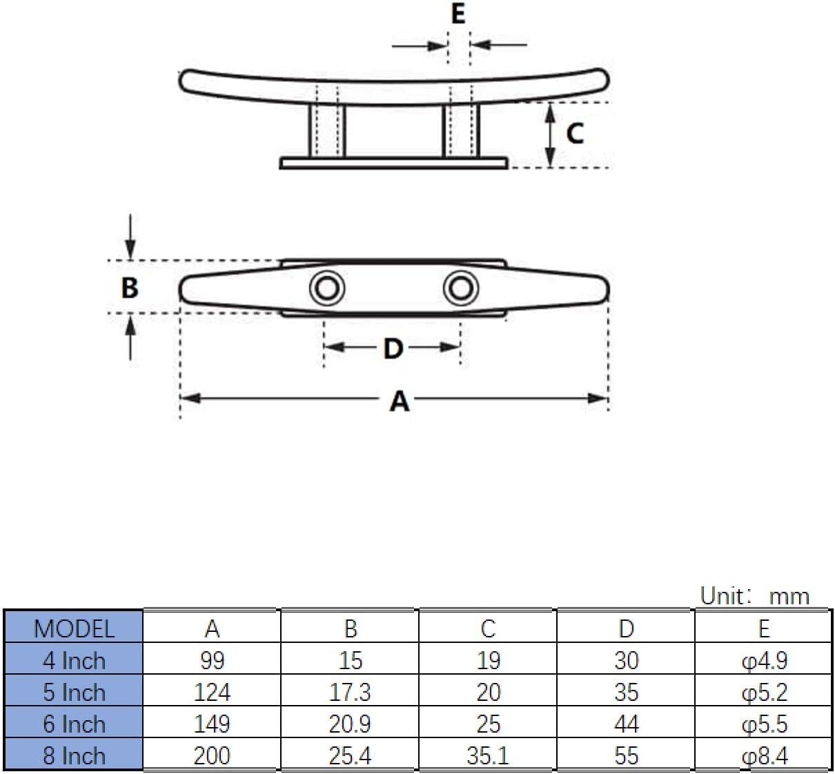 Stainless Steel Low Flat Top Boat Cleats Set of 4 Marine Dock Cleats