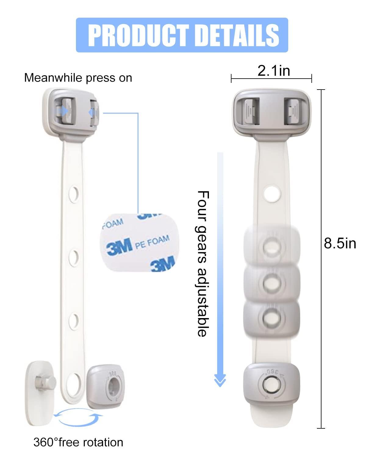 Fridge Locks,Refrigerator Door Lock,Child Proof Safety Cabinet Lock with  Strong 3M Adhesives,Fridge Locks for Kids,Adjustable Strap Multi-Purpose  for Cabinet,Drawers,Freezer,Oven (2 Count (Pack of 1))
