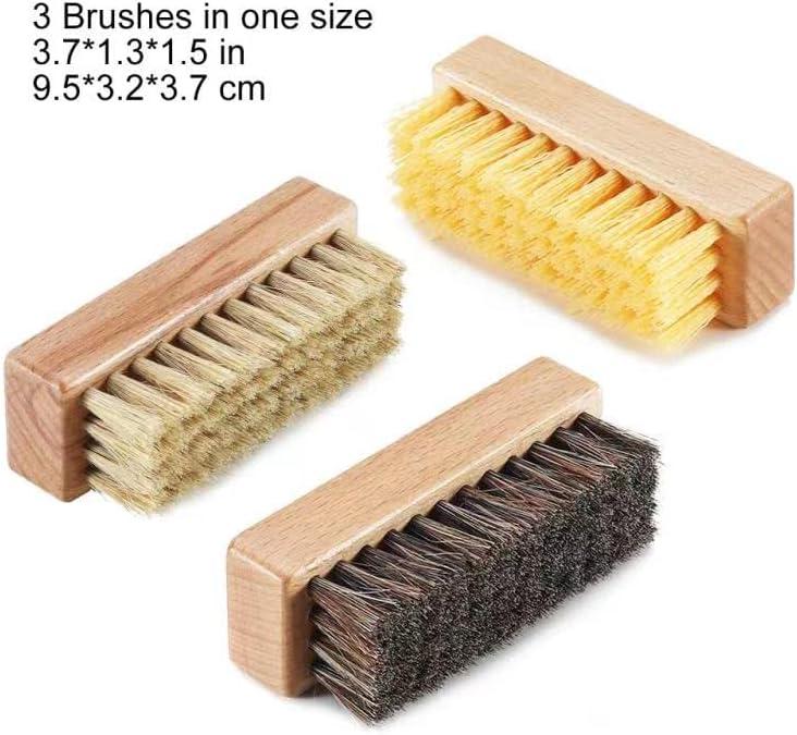 Shoe Cleaning Brush Set with Nylon Boar and Horsehair Bristles Wooden Sneaker  Cleaner Brush for Leather Suede Canvas Textile Bags and Accessories - 3  Pack 3 Horsehair + Boar + Plastic bristle