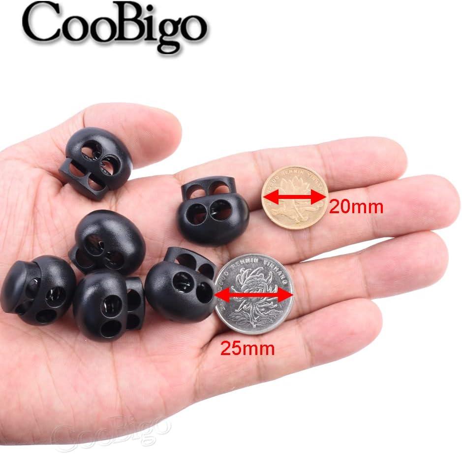 25pcs Spring Cord Lock End Stopper Fastener Slider Toggles Clip Double Hole  Round Ball Plastic for Drawstrings Lanyard Paracord Elastic Bungee Shock