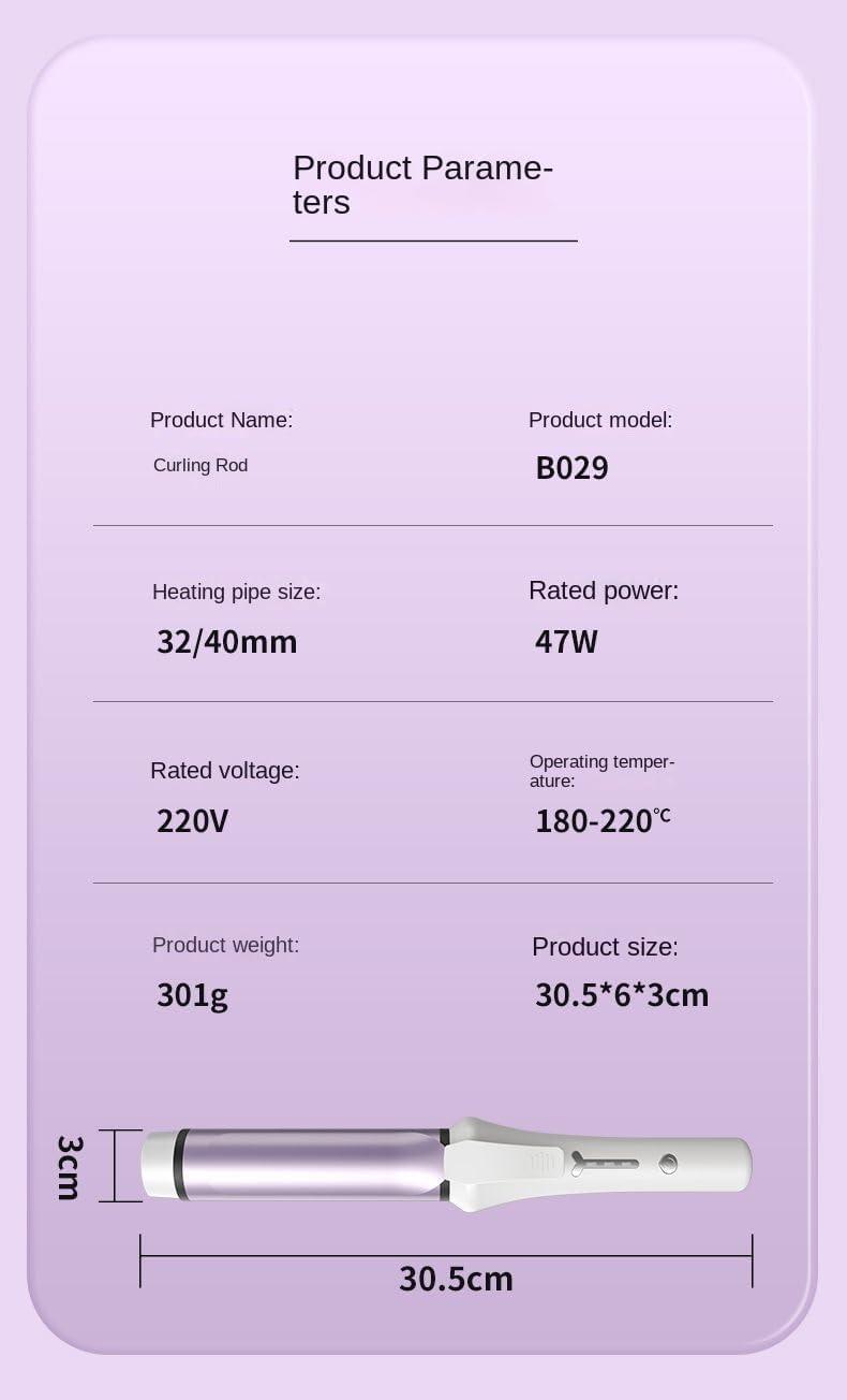 Stone Ceramics 1.58 Inch Wand Curling Iron - Large Barrel No Damage 20M  Negative Ions for Beautiful Waves | International Shipping Available