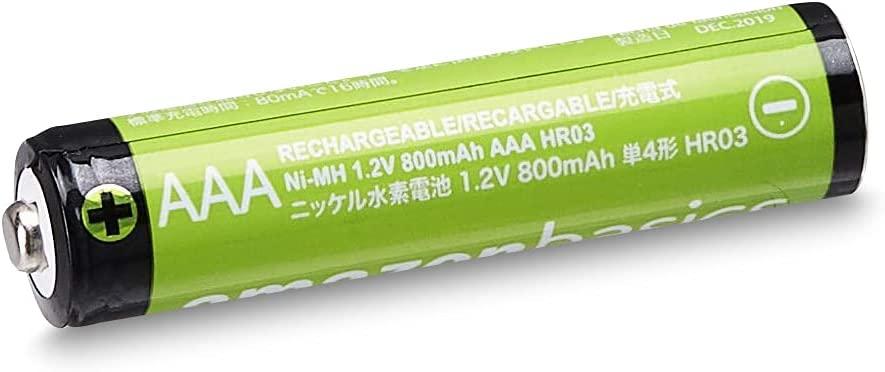 Basics 4-Pack Rechargeable AAA NiMH Performance Batteries, 800 mAh,  Recharge up to 1000x Times, Pre-Charged