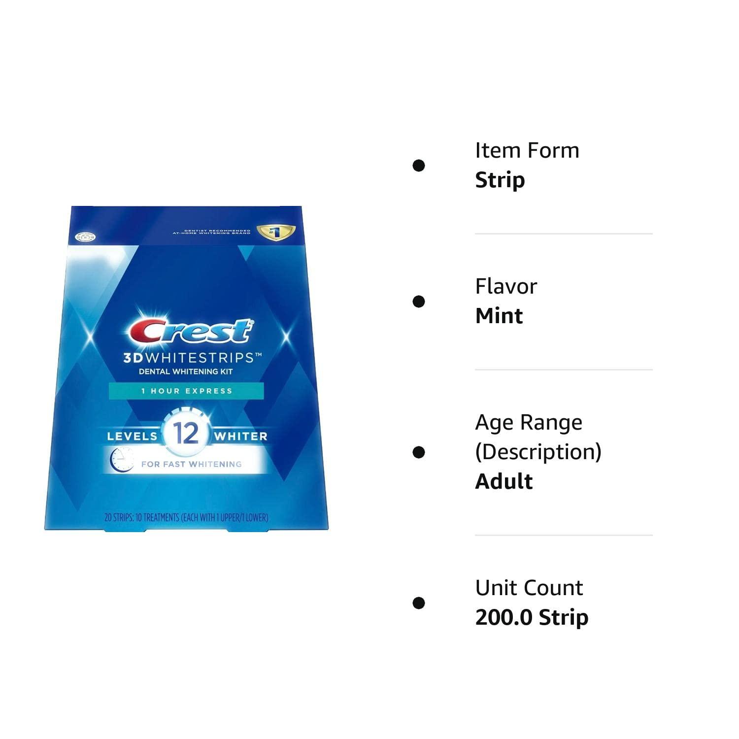 Crest 3D Whitestrips, 1 Hour Express, Teeth Whitening Strip Kit, 20