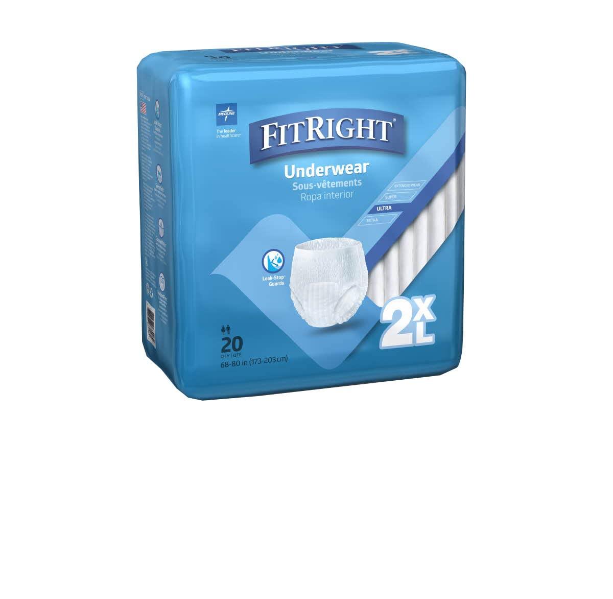 FitRight Adult Incontinence Underwear, Heavy Absorbency, XX-Large, 68-80  (20 Count) Bag of 20